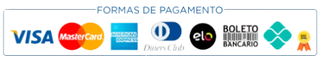 Formas de pagamento aceitas: cartão de crédito, débito, PIX e boleto bancário
